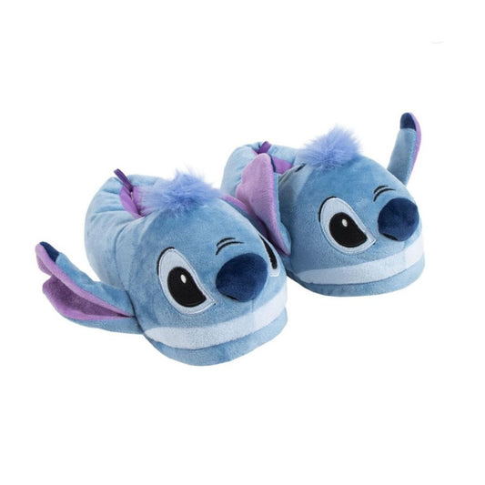 Chaussons Stitch en peluche douce de couleur bleue, à l’effigie du personnage Disney, avec semelles antidérapantes – disponibles chez EMANO en Nouvelle-Calédonie.