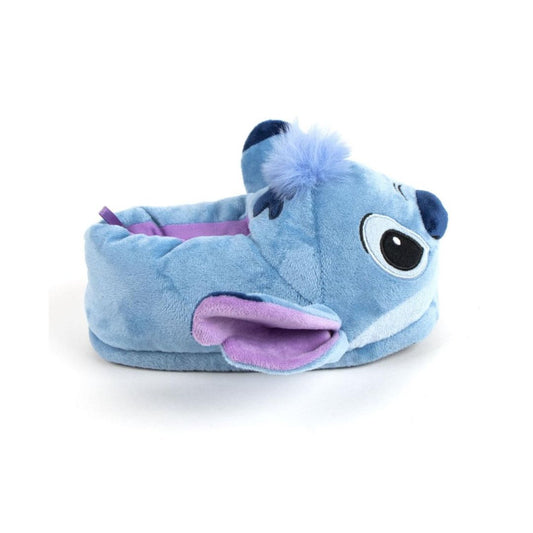 Chaussons Stitch en peluche douce de couleur bleue, à l’effigie du personnage Disney, avec semelles antidérapantes – disponibles chez EMANO en Nouvelle-Calédonie.
