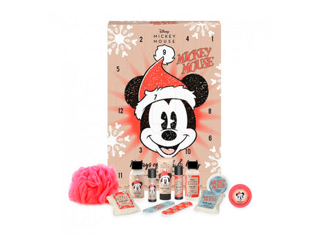 Participez à la période des fêtes avec nul autre que Mickey Mouse lui-même !  Une surprise se cache derrière chaque fenêtre de ce coffret cadeau 12 jours pour le bain et le corps.