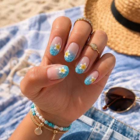 Stickers gel semi-durci Plumeria EMANO bleu lagon et frangipanier