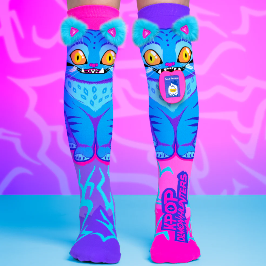 Chaussettes MADMIA Derpy Tiger K-Pop Demon Hunters violettes roses avec oreilles 3D