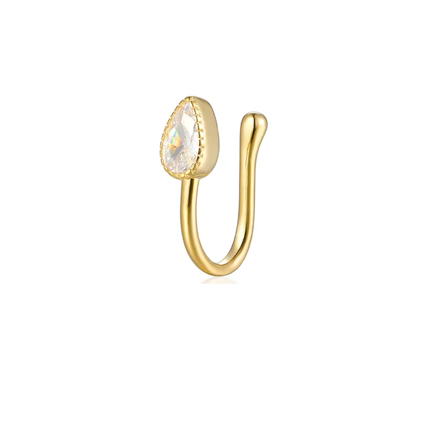 Faux piercing goutte doré en argent 925 avec cristal – bijou sans perçage nez et oreille Emano Nouvelle-Calédonie.