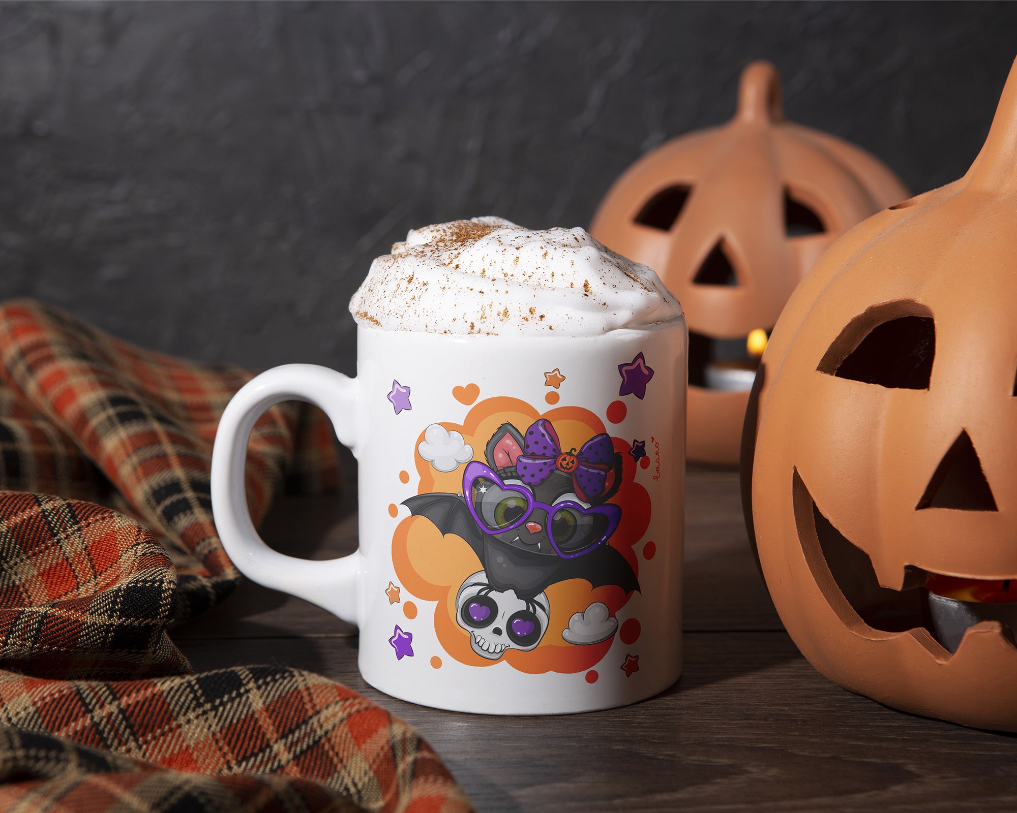 Mug Emano avec Chauve-souris d'Halloween : Plongez dans l'ambiance mystique d'Halloween avec chaque gorgée.