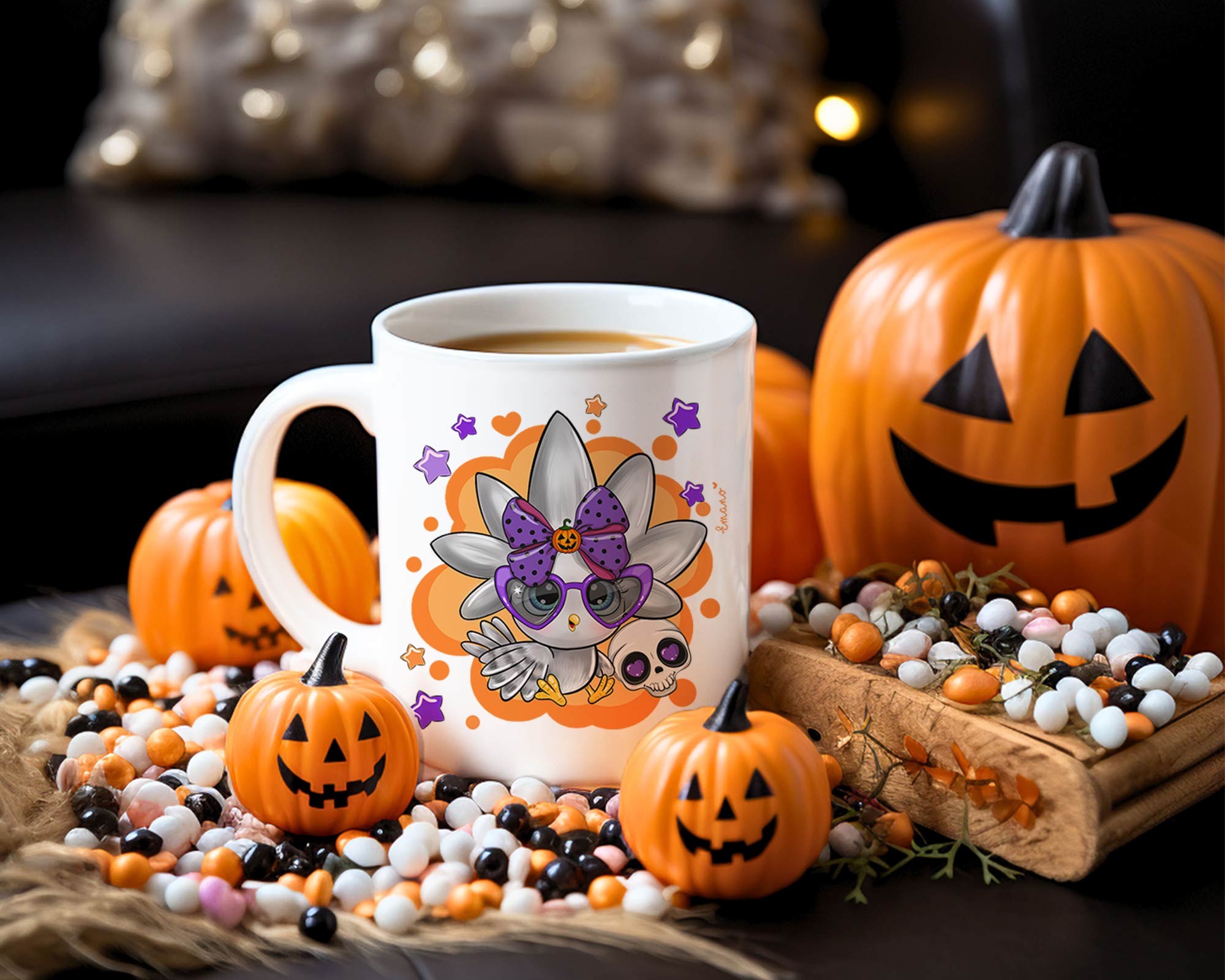 Mug Emano avec Cagou d'Halloween : Plongez dans l'ambiance mystique d'Halloween avec chaque gorgée.