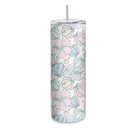 Tumbler Pearl EMANO au motif tropical pastel avec hibiscus et coquillages