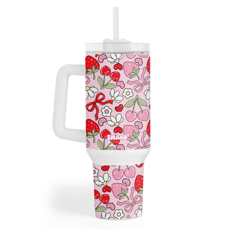 Mug Cherry Love 1,1 L avec poignée rose et blanche