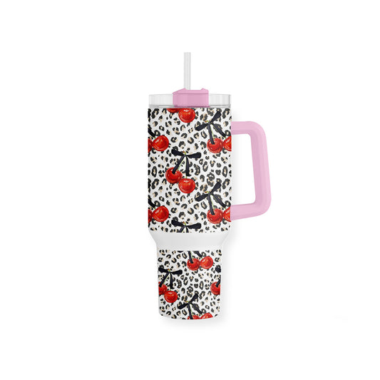 Mug isotherme Cherry Love Emano motif cerises et léopard – Collection exclusive