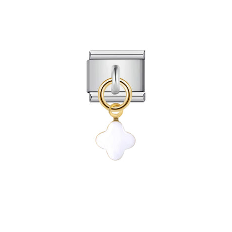 Charm Italien trèfle blanc en acier inoxydable et plaqué or – bijou Emano Nouvelle-Calédonie.