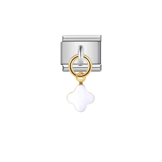 Charm Italien trèfle blanc en acier inoxydable et plaqué or – bijou Emano Nouvelle-Calédonie.