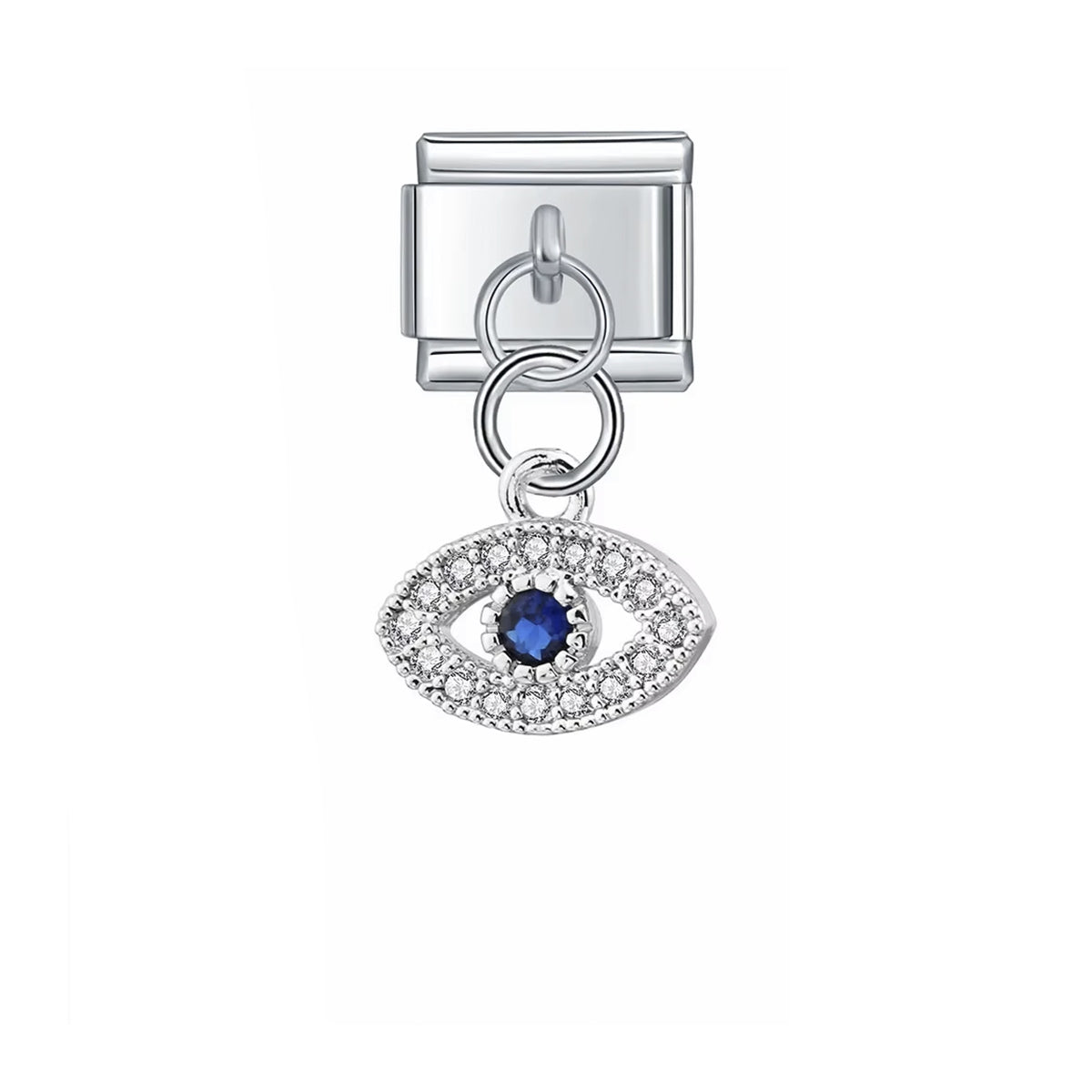 Charm œil protecteur argenté avec cristal bleu pour bracelet italien Emano