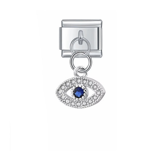 Charm œil protecteur argenté avec cristal bleu pour bracelet italien Emano