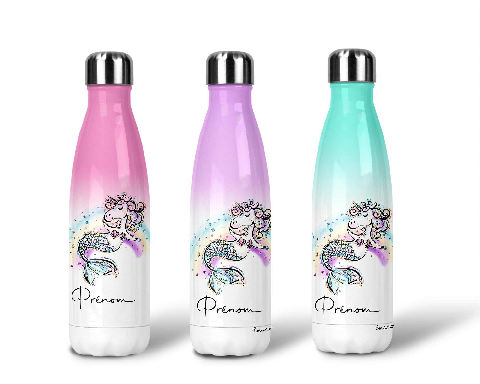 Découvrez la fusion magique de deux mondes avec notre Gourde Sirène Licorne. Cette gourde exceptionnelle marie l'élégance enchanteresse des sirènes à la grâce féérique des licornes. 