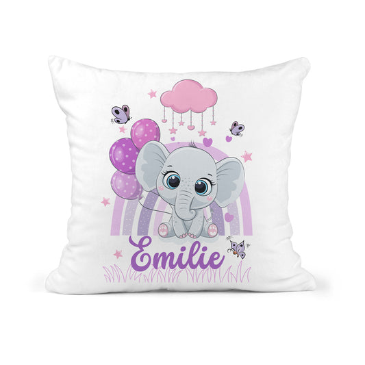 Coussin de naissance personnalisé thème éléphant avec prénom, date de naissance, taille et poids du bébé – création EMANO Nouvelle-Calédonie