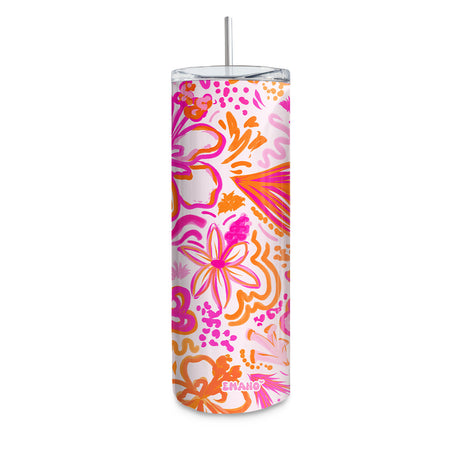 Tumbler Ibiza EMANO à motif floral rose fuchsia et orange