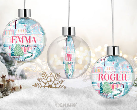 Une décoration de Noël personnalisée avec le prénom de votre choix, ornée de motifs festifs pour illuminer votre sapin et votre maison.