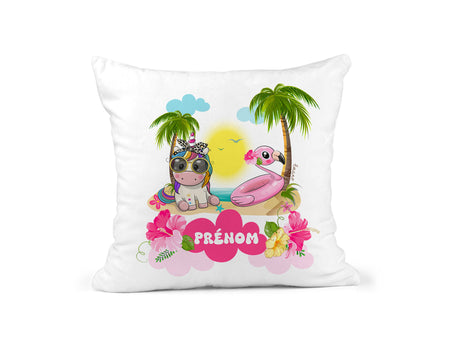 Coussin Licorne et Flamant Rose : Doux Voyage.