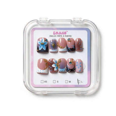 Press-On Nails Midnight Bloom bleu et doré EMANO