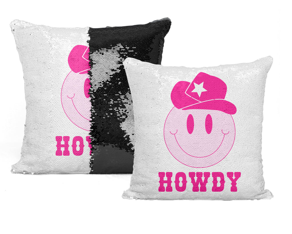 Coussin Sequin 'Smiley Cowboy' : Un clin d'œil ludique à l'ambiance western