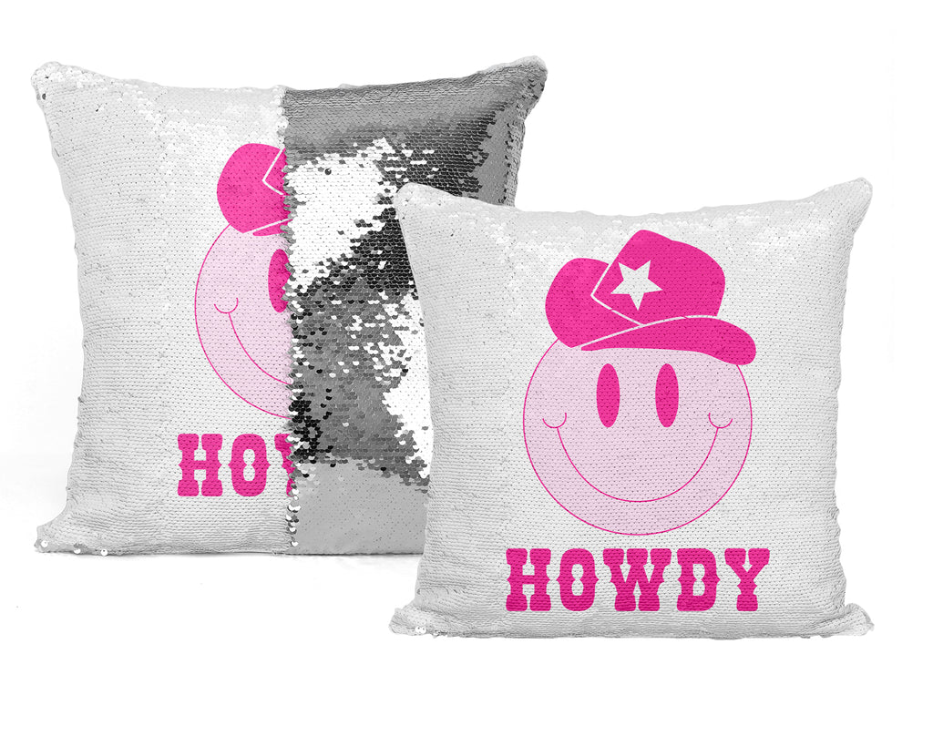 Coussin Sequin 'Smiley Cowboy' : Un clin d'œil ludique à l'ambiance western