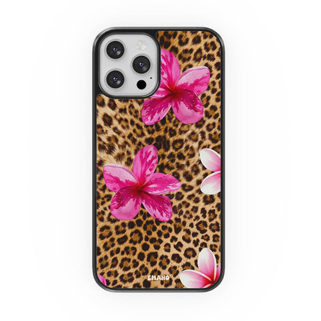 Coque iPhone Savage Bloom EMANO à imprimé léopard et fleurs tropicales roses