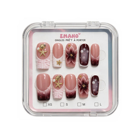 Press-On Nails Shell Kiss nude et bordeaux EMANO