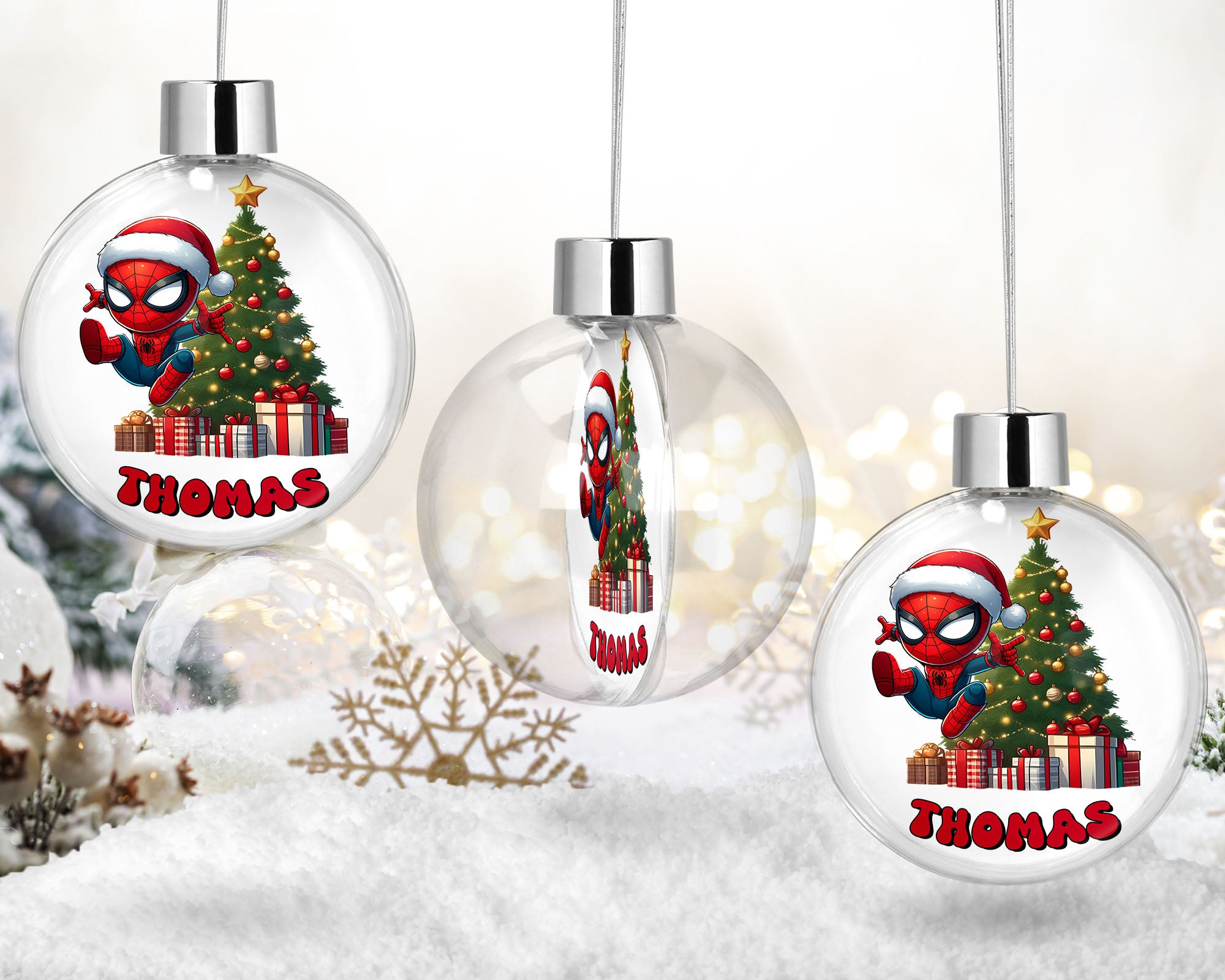 Décoration de Noël Personnalisable - Boule Spiderman avec Prénom
