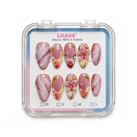 Press-On Nails Sunset Bloom rose et corail EMANO