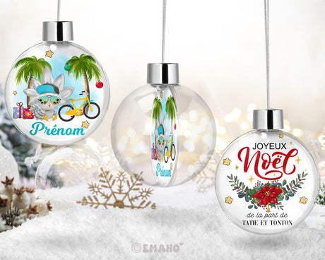 Une décoration de Noël personnalisée avec le prénom de votre choix, ornée de motifs festifs pour illuminer votre sapin et votre maison.