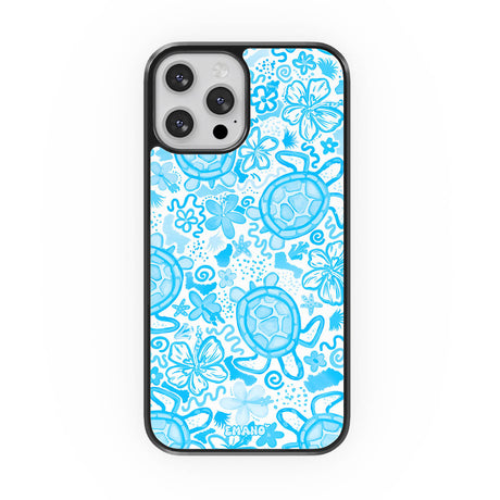 Coque iPhone Turtle Lagoon EMANO bleue avec tortues marines et fleurs tropicales