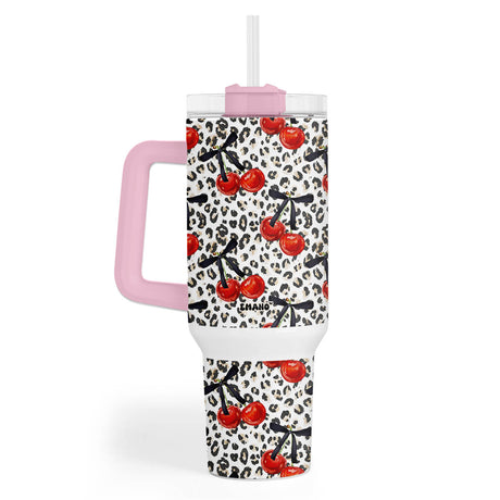 Mug isotherme Cherry Love Emano motif cerises et léopard – Collection exclusive