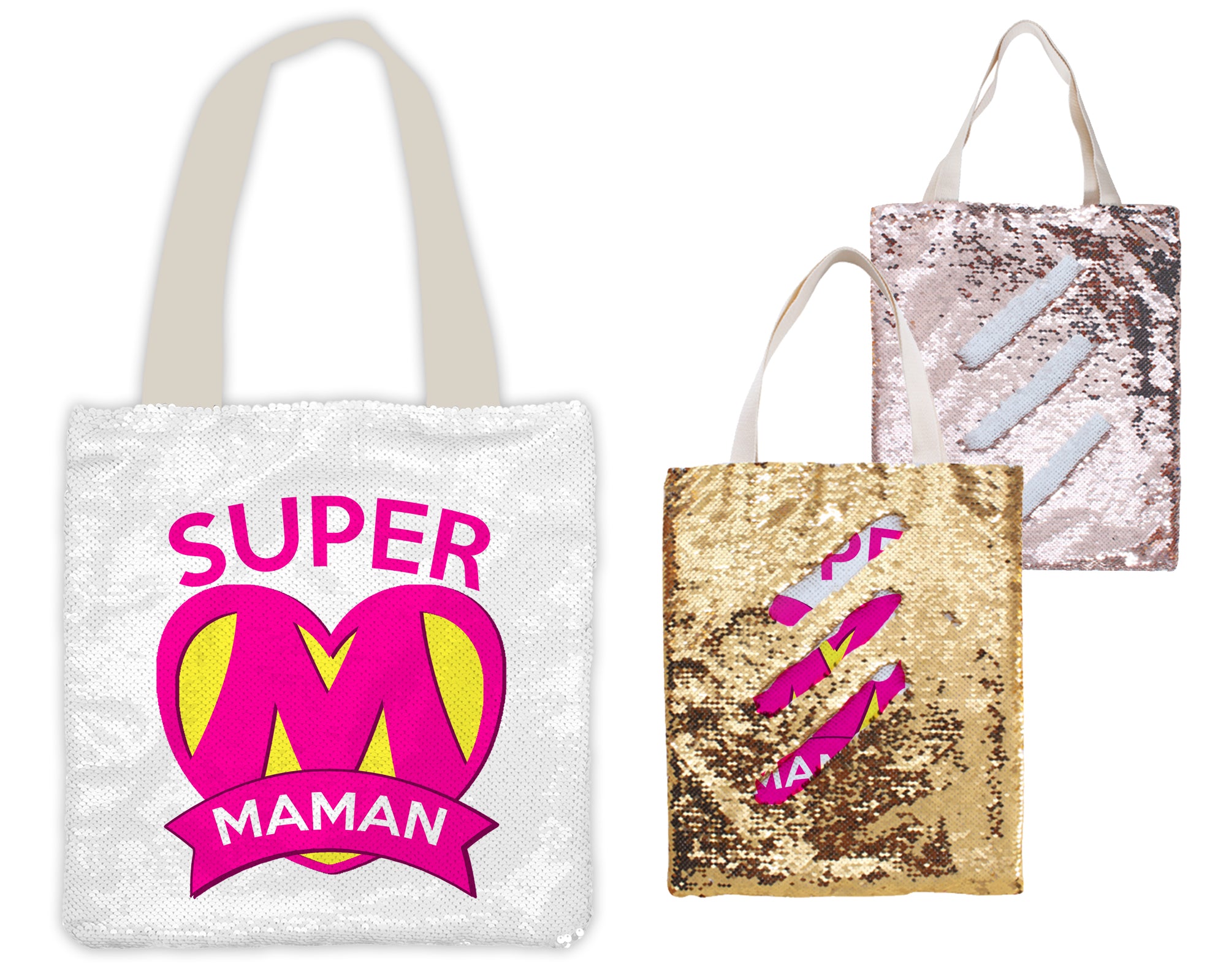 Tote bag sequin " Super maman " personnalisable